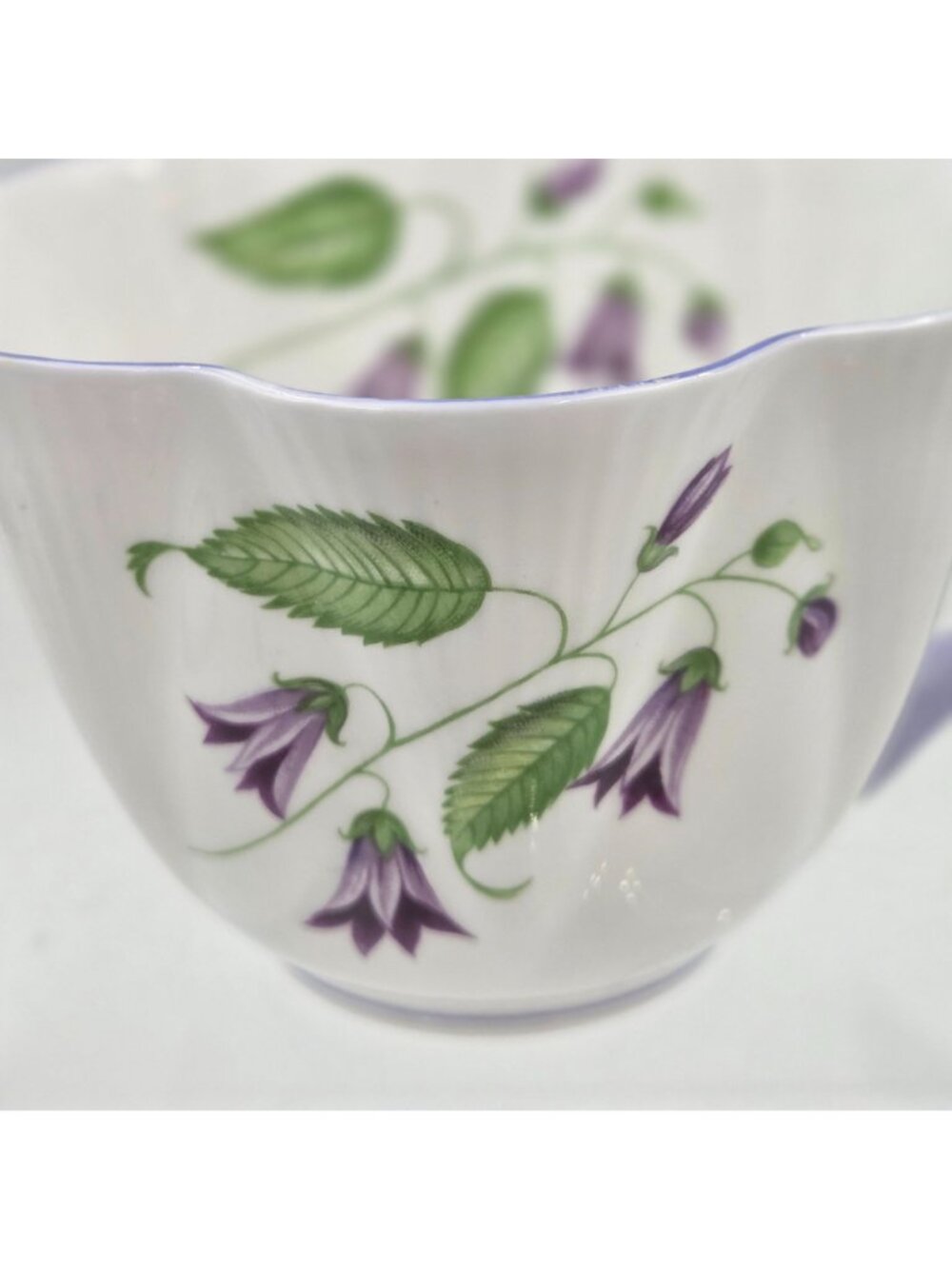 Shelley Campanula Dainty Flat Cup and Saucer Set Purple Flowers Bone China - Picture 11 of 12